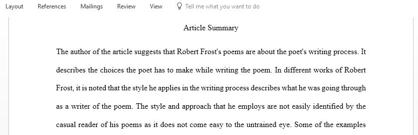 Choose one of the posted academic articles about one of the stories poems dramas or writers and write an article Summary