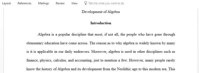 Discuss the development of Algebra
