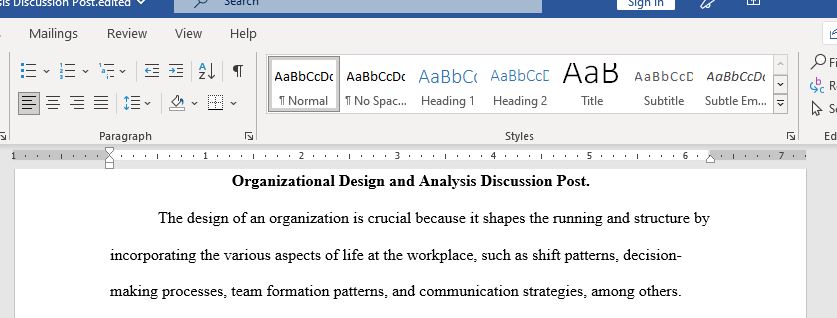 Discussion Question on Organizational Design and Analysis