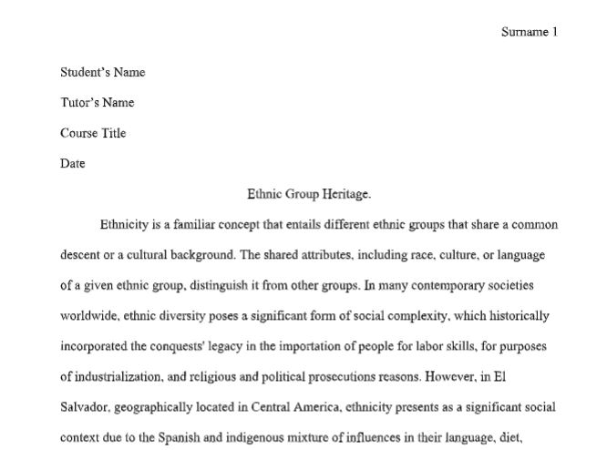 Ethnic Group Heritage Paper