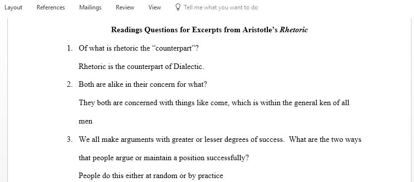 Excerpts from Aristotle Rhetoric