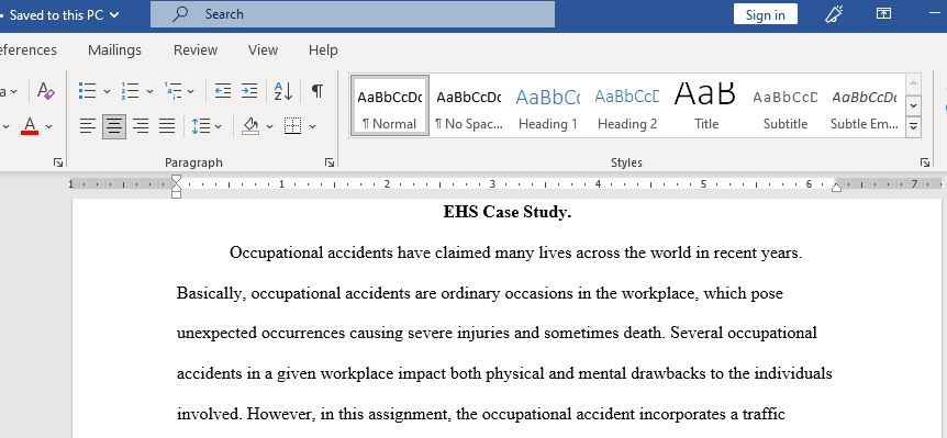 For This Assignment You Will Create a Case Study Involving an Occupational Accident that occurred  in your Workplace
