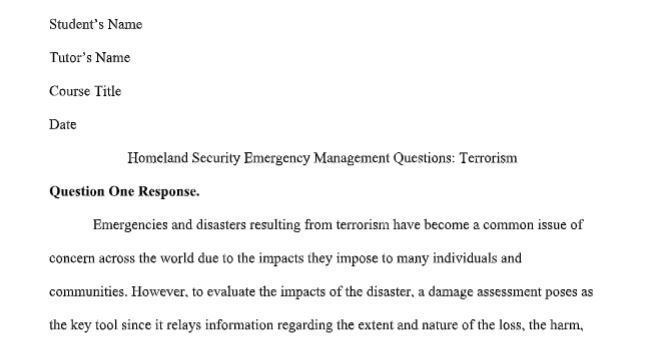 Homeland Security Emergency Management Questions Terrorism