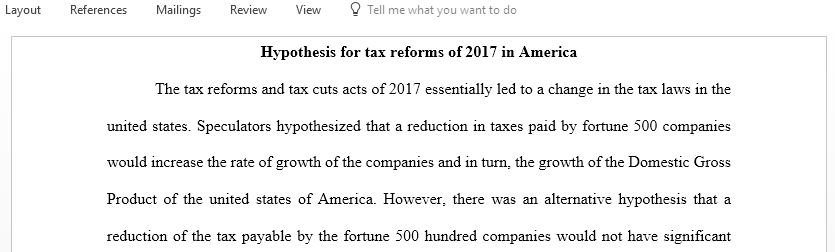 Hypothesis for tax reforms of 2017 in America