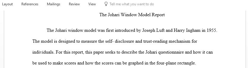 Johari Window Questionnaire within the Self-Disclosure and Trust reading