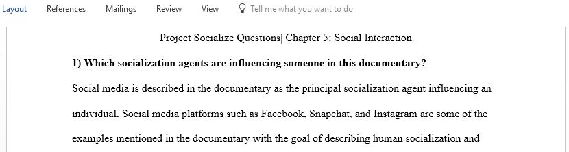 Project Socialize Questions on Social Interaction