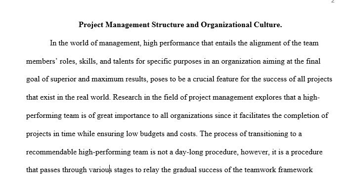Project Management Structure and the Organizational Culture