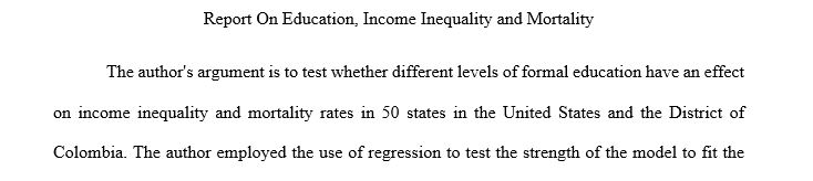 Report On Education Income Inequality and Mortality