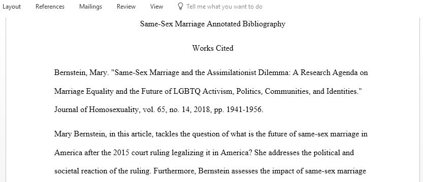 Same-Sex Marriage Annotated Bibliography