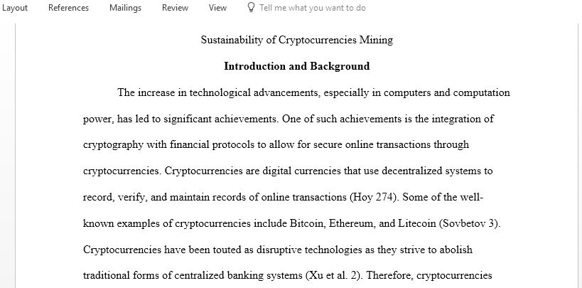 Sustainability of Cryptocurrencies Mining