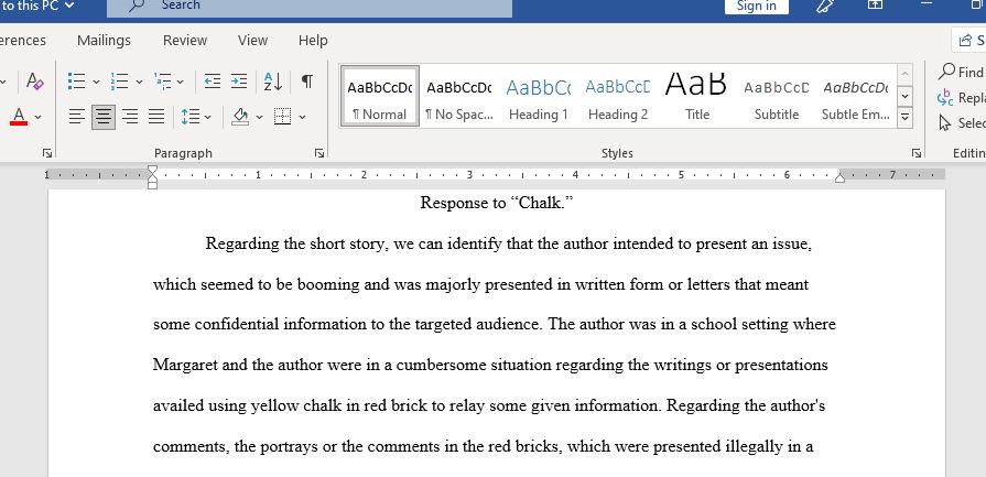 Write A Brief Introduction to Your Story and Explain Your Process in Selecting Which Perspective You Chose for Your Response