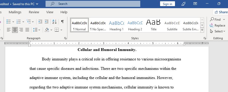 Write An Essay About Cellular and Humoral Immunities Emphasizing Their Similarities and Differences