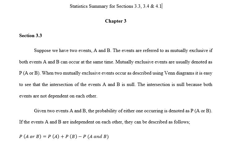 Write a 3 pages summary about Sections 3.3 3.4 and amp 4.1 