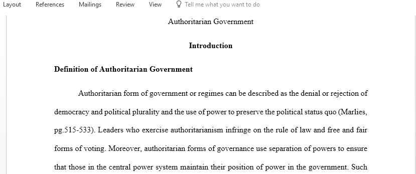 Write an essay about authoritarian government