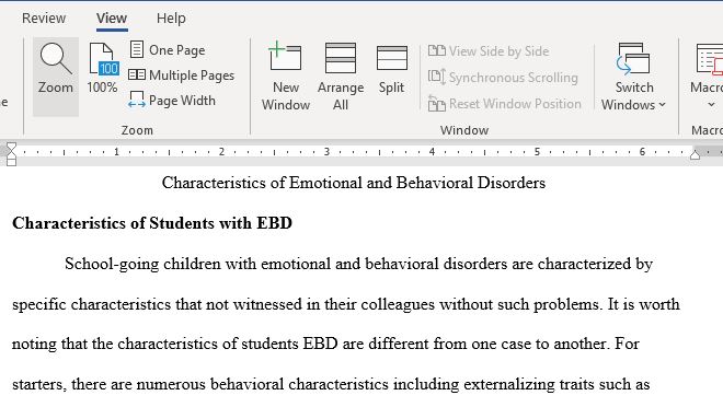 Characteristics of students with Emotional and Behavioral Disorders 