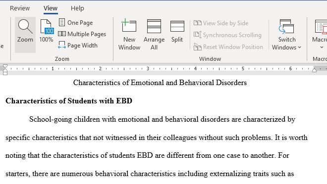 Characteristics of students with Emotional and Behavioral Disorders 