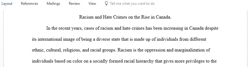 Formal argumentative essay on Racism and hate crimes are on the rise in Canada