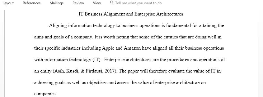 IT Business Alignment and Enterprise Architectures