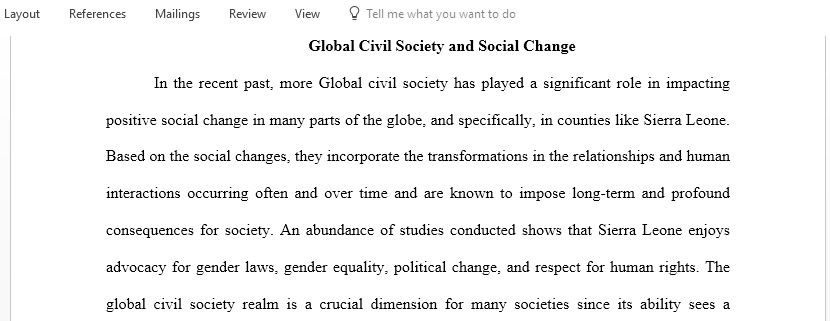 One term paper on a topic about any aspect of civil society