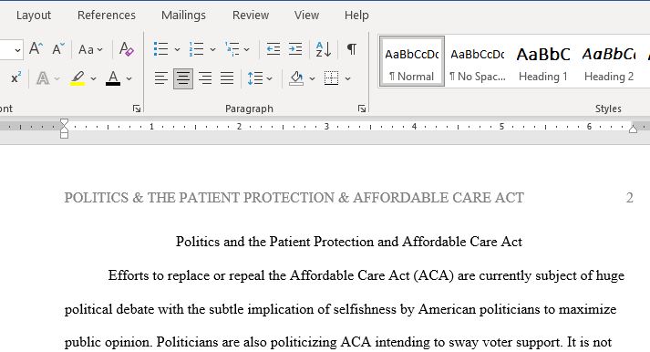 Politics and the Patient Protection and Affordable Care Act