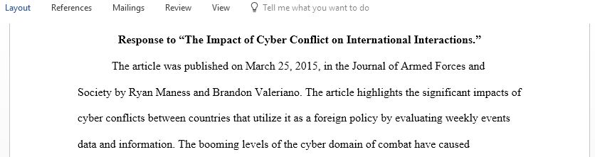 Response to The Impact of Cyber Conflict on International Interactions