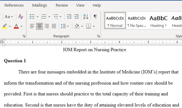 Review The Institute of Medicine’s 2010 Report the Future of Nursing Leading Change Advancing Health