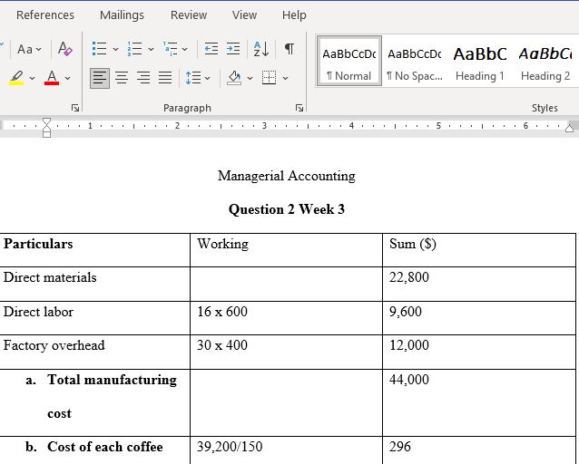 Tutorial Questions on Managerial Accounting