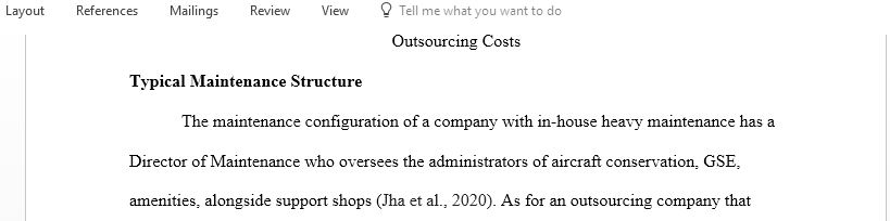 Compare and contrast the typical maintenance structure for an airline with in-house heavy maintenance versus an airline that outsources heavy maintenance checks