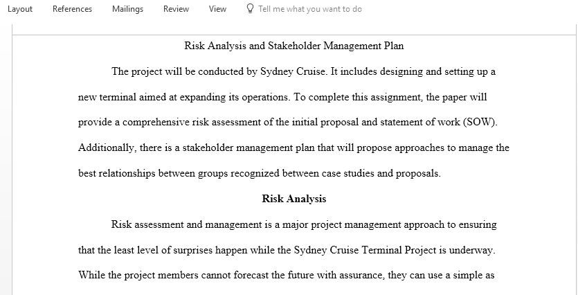 Complete a comprehensive risk analysis and stakeholder management plan