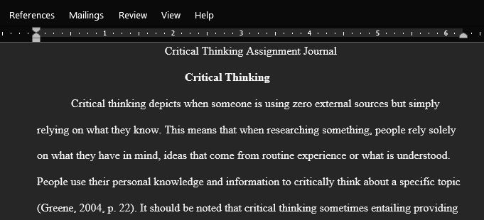 Critical Thinking Assignment Journal
