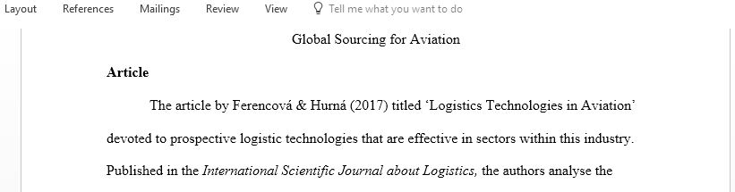 Investigate the state of global logistics for aviation companies by looking at recent articles from the professional literature