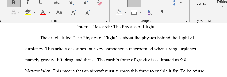 Physics of a flight