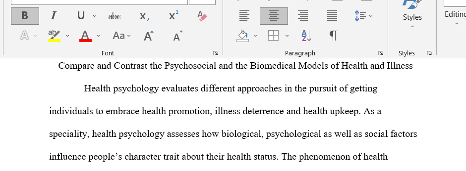 Psychosocial and biomedical models of health and illness