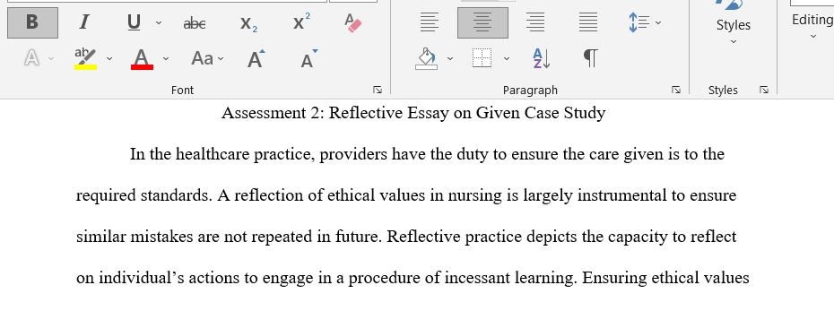 Reflective essay on a given case study