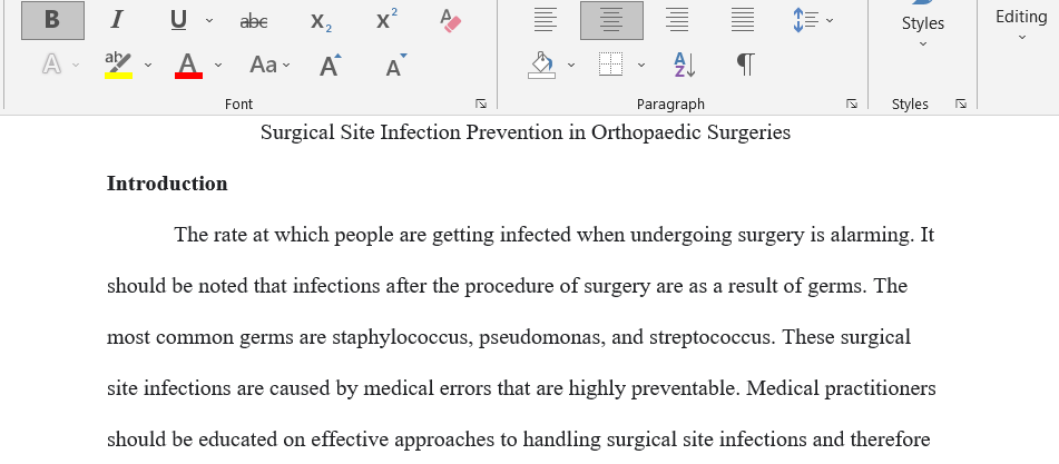 Surgical site infection prevention in orthopaedic surgeries