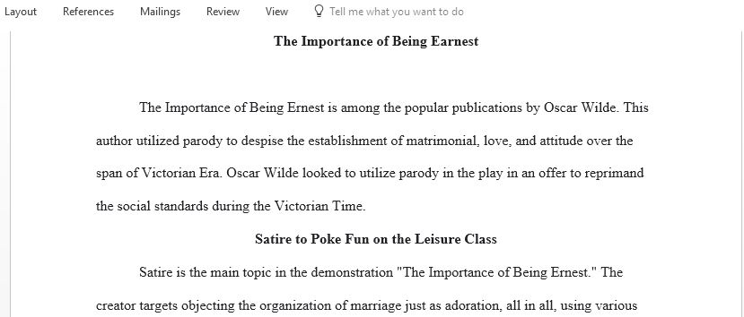 Write a response paper that evaluates the use of humor in The Importance of Being Earnest