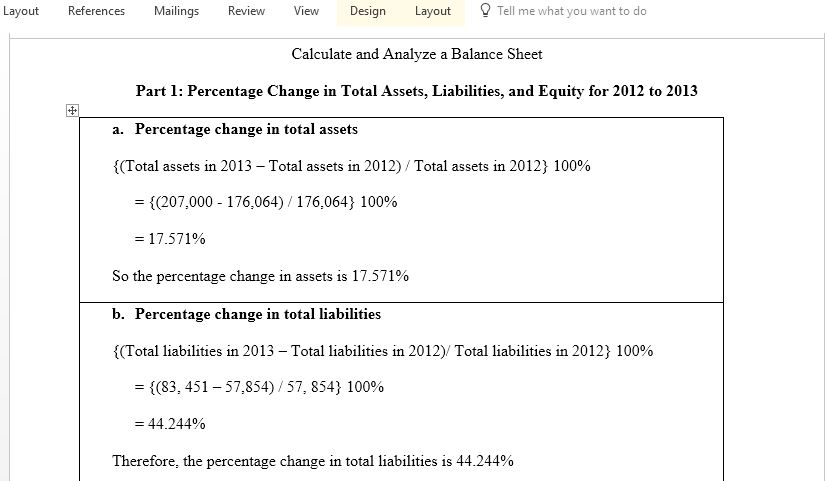 Calculate and analyze a Balance Sheet