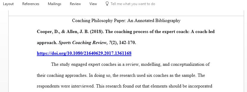 Coaching Philosophy Annotated Bibliography