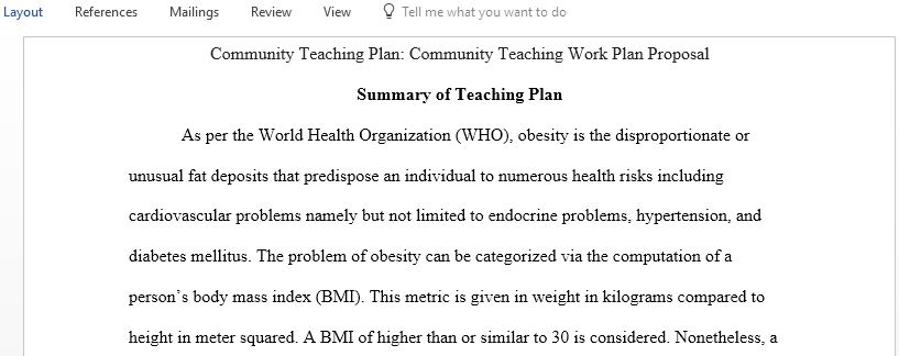 Community Teaching Work Plan Proposal