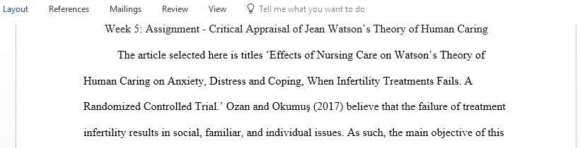 Critical Appraisal of Jean Watson Theory of Human Caring