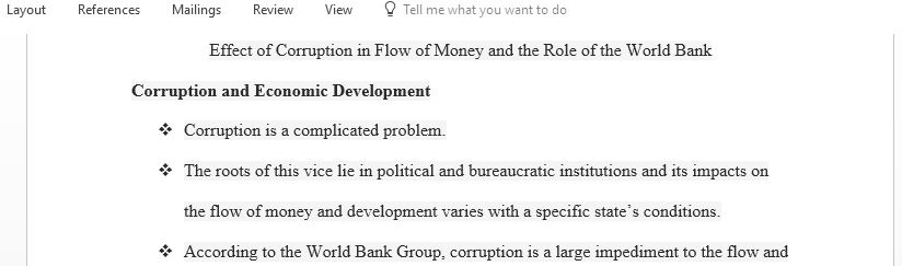 Effects of corruption in flow of money and the role of the World Bank
