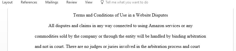 Terms and Conditions of Use in a Website Disputes