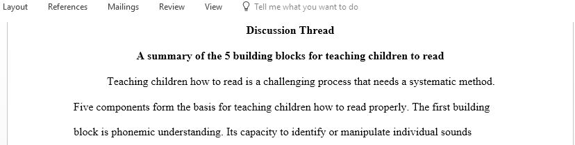 A brief summary of the 5 building blocks for teaching children to read