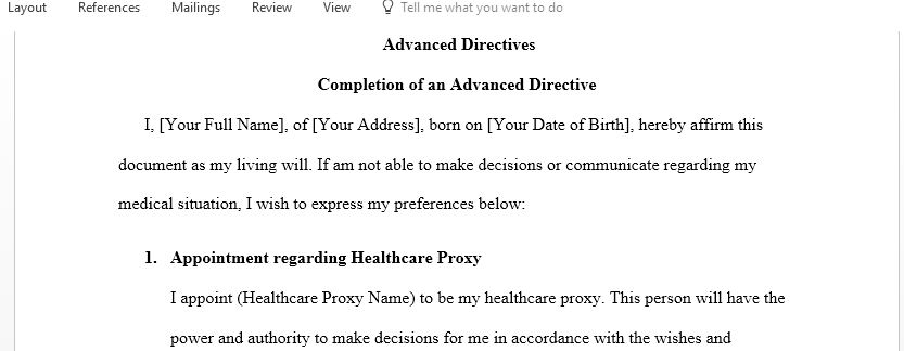 Completion of an Advanced Directive