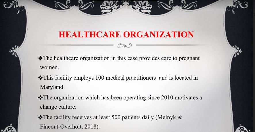 Create a PowerPoint presentation in which you briefly describe your healthcare organization including its culture and readiness for change