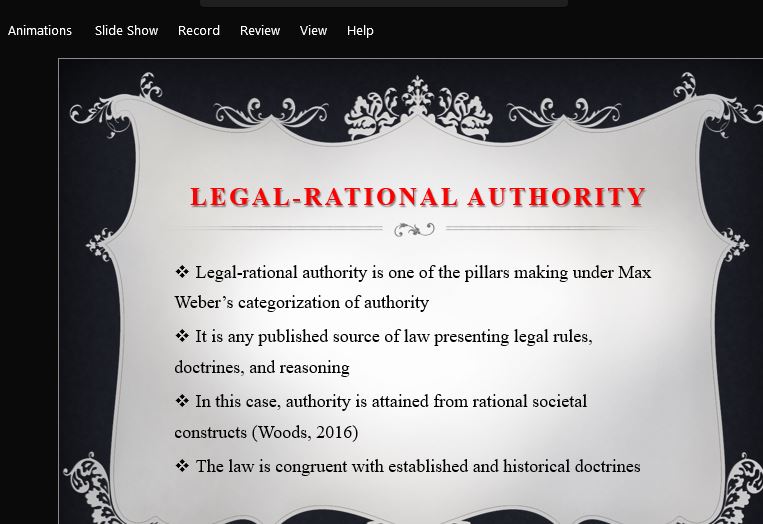 Explain the difference between Traditional Authority Legal-Rational Authority and Charismatic Authority