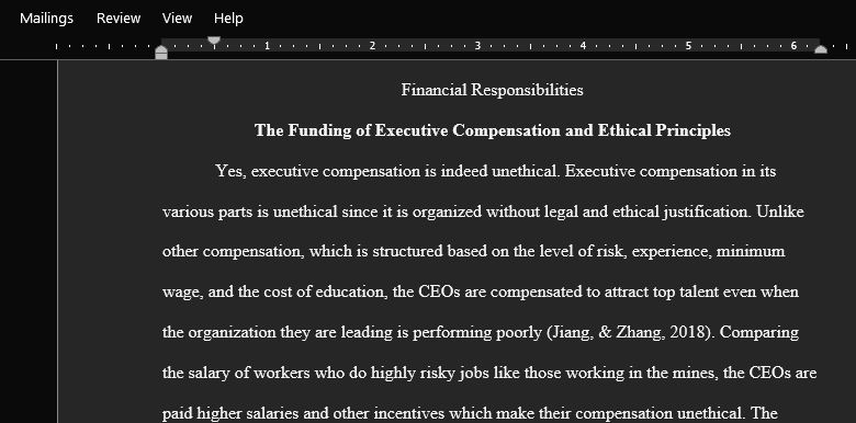 Writing A Persuasive Essay Summarizing Ethics in Financial Responsibilities and Evaluating Ethical Considerations of Executive Compensation
