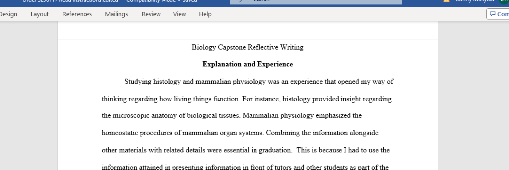 Biology Capstone Reflective Writing