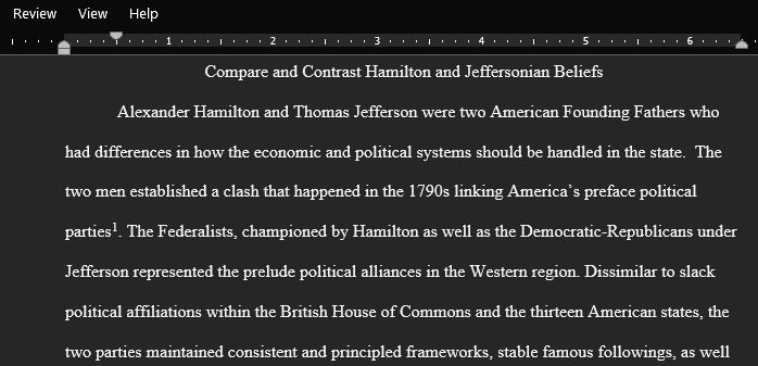 Compare and contrast Hamilton and Jeffersonian beliefs