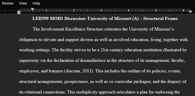 Using the Structural frame choose a specific characteristic of the case and explain in-depth how the structural frame informs the circumstances of the University of Missouri case